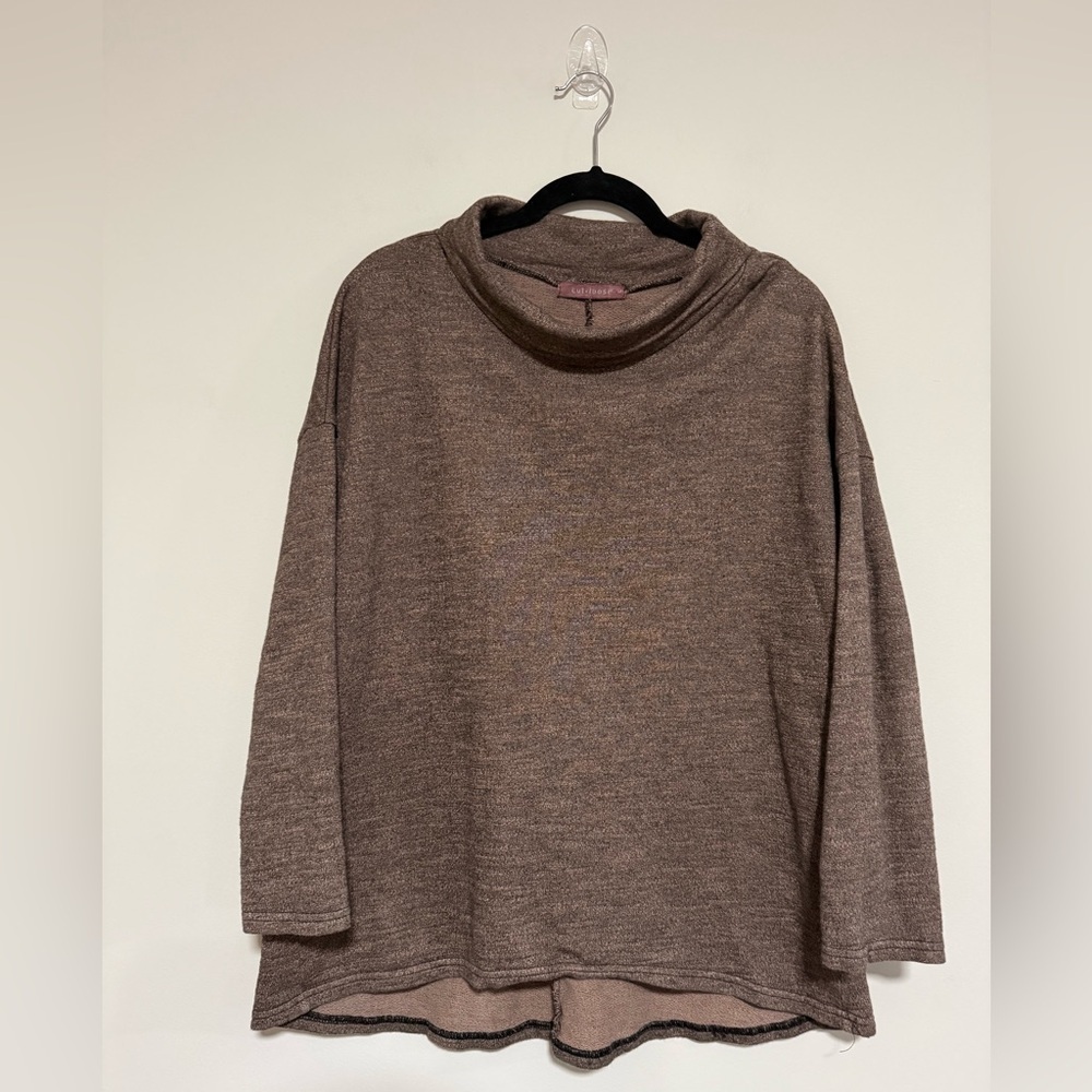 Cut Loose Brown Cowl Neck Long Sleeve Top Size Large Lagenlook Cozy Minimalist